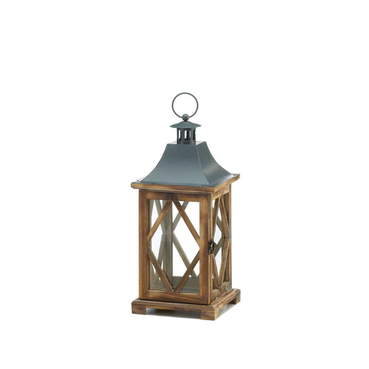 Zingz & Thingz 14.25 In. Iron/Wood Diamond Lattice Lantern Brown