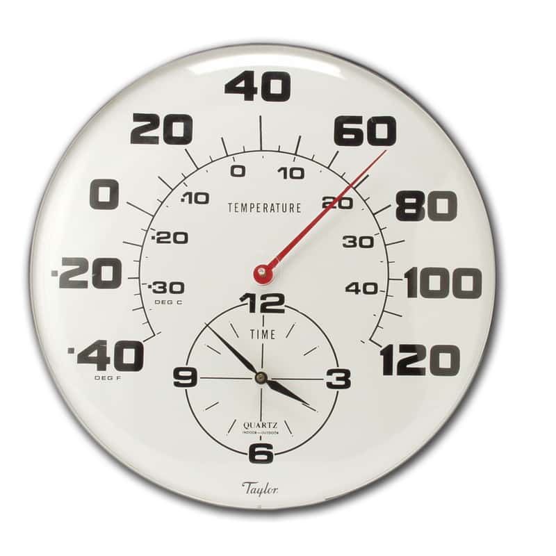 Taylor Clock/Thermometer Metal White 18 In.