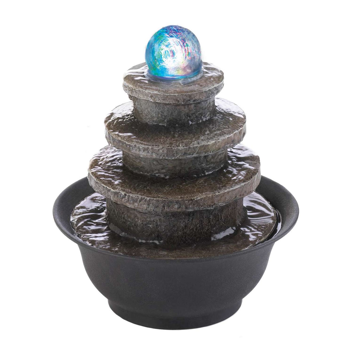 Zingz & Thingz Polyresin BlackGray 9.5 In. H Tiered Round Step Table Top Fountain