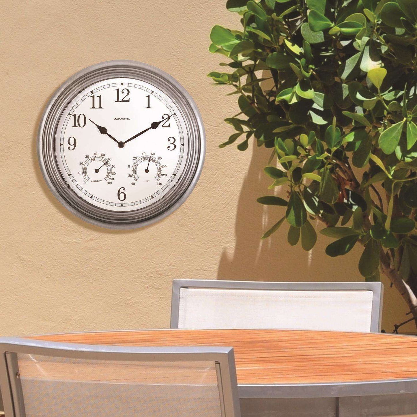 AcuRite Clock With Thermometer/Humidity Gauge Glass/Metal Silver