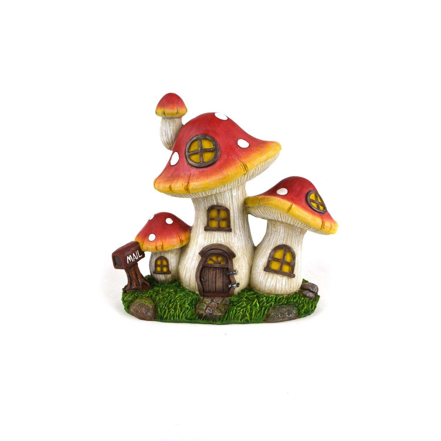 Touch Of Nature The Garden Collection Resin Multi-color 7 In. Miniature Three Mushroom House Statue