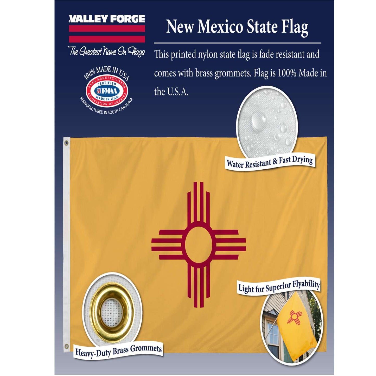 Valley Forge New Mexico State Flag 36 In. H X 60 In. W
