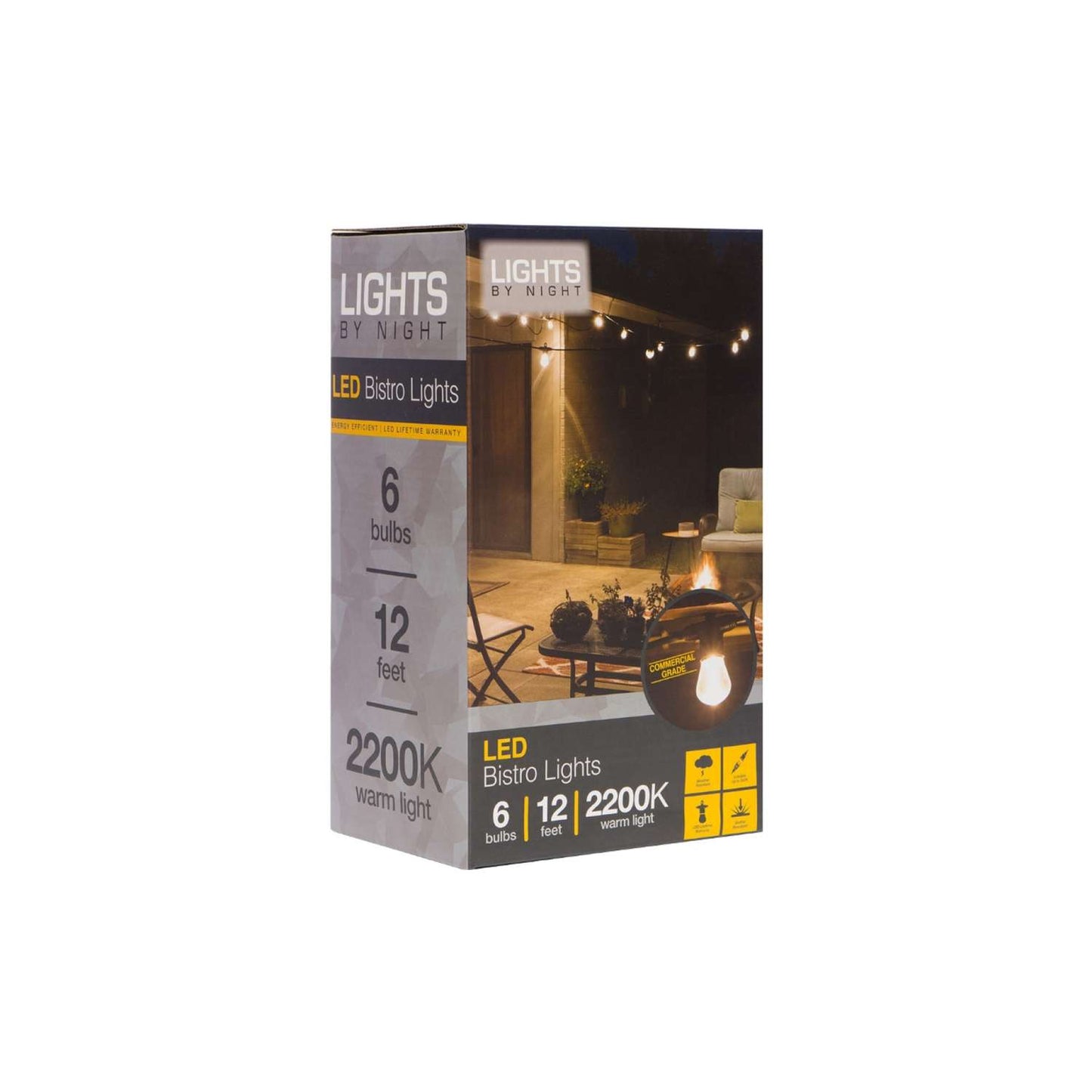 Lights By Night LED Bistro String Lights Warm White 12 Ft. 6 Lights