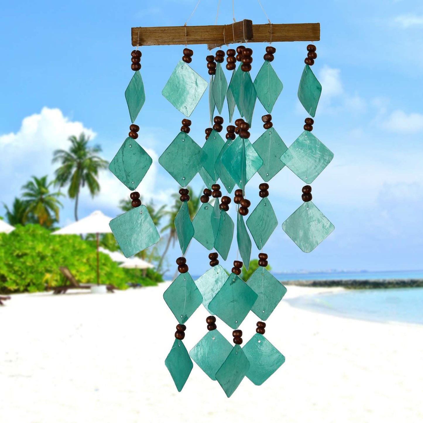Woodstock Chimes Green Glass 14 In. Diamond Capiz Wind Chime