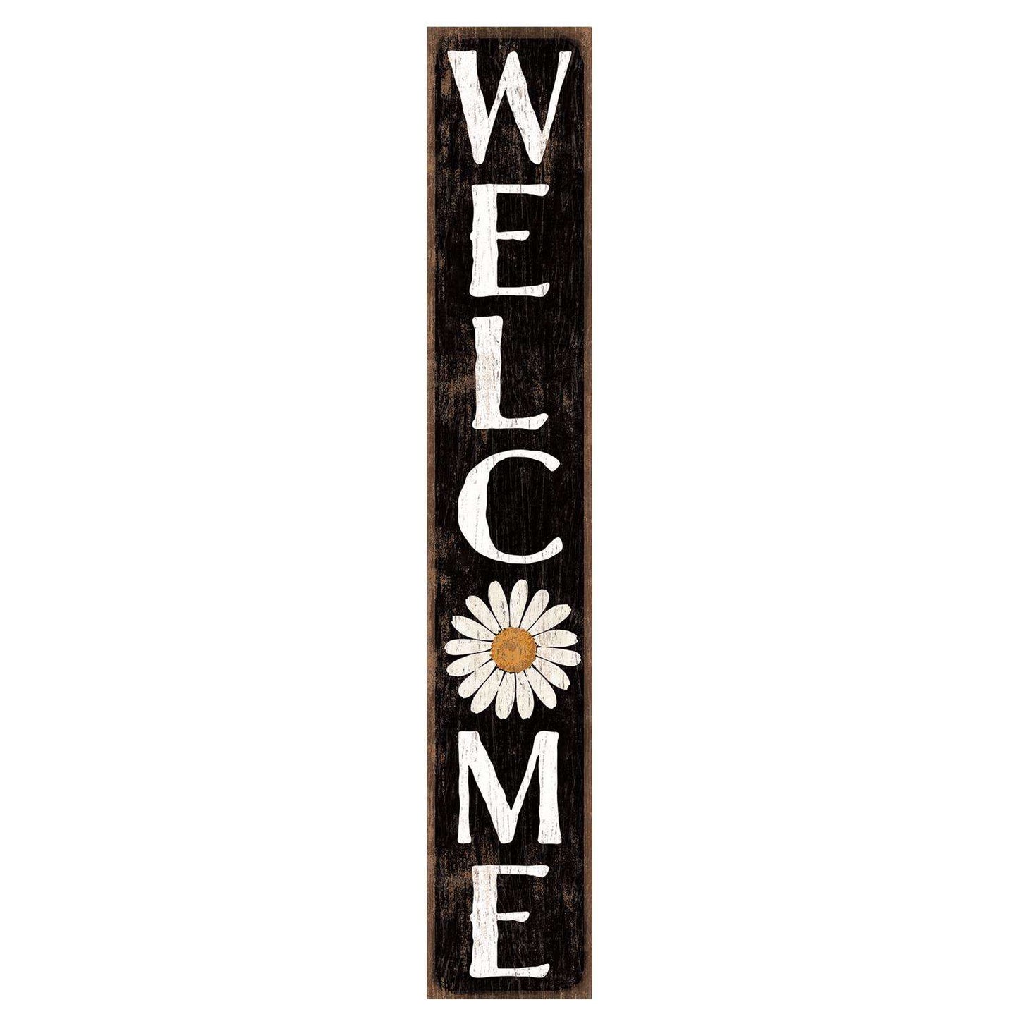 My Word! Black/White Wood 46.5 In. H Welcome - White Daisy Porch Sign