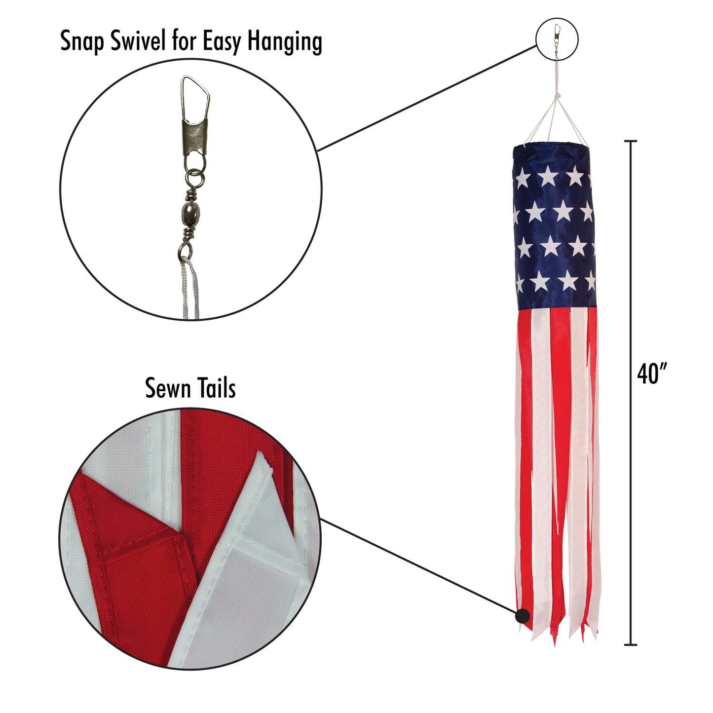 In The Breeze U.S. Stars And Stripes Printed Windsock 40 In. H X 6 In. W