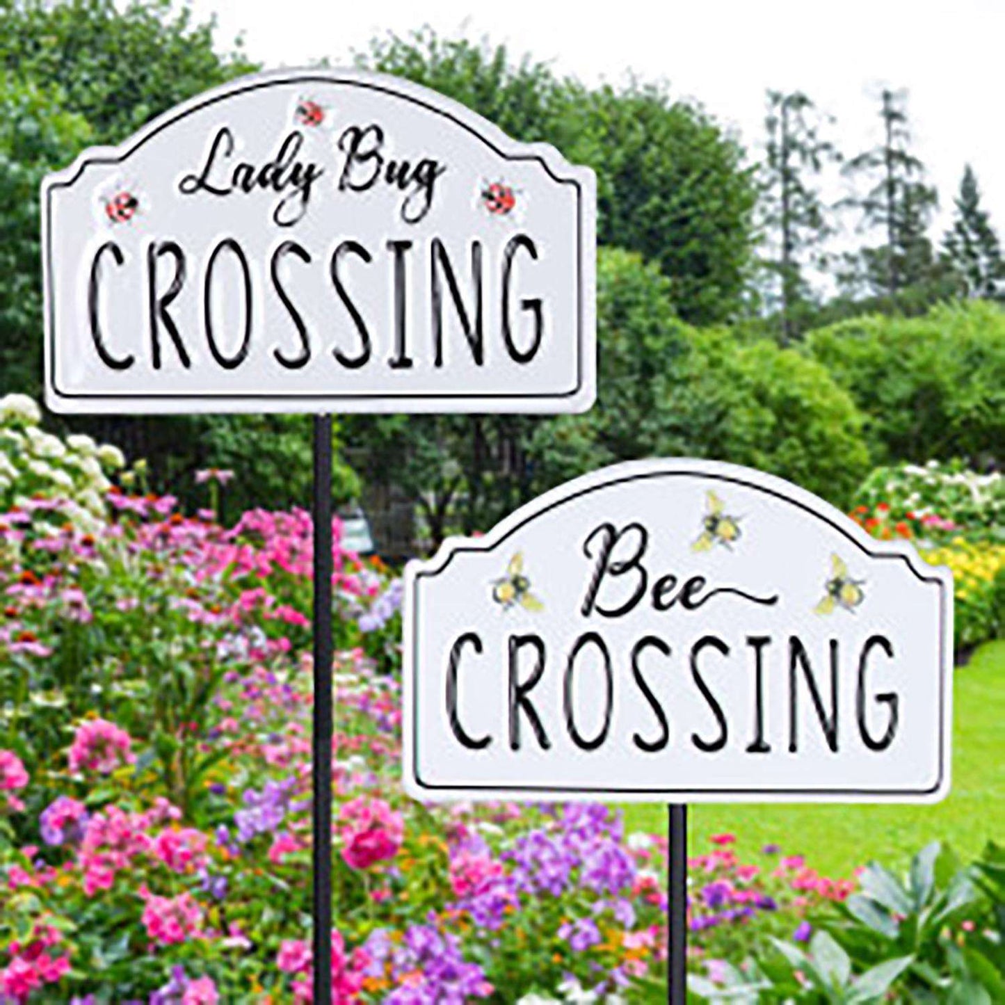 Exhart Black/White Metal 26 In. H Lady Bug And Bee Crossing Yard Stake