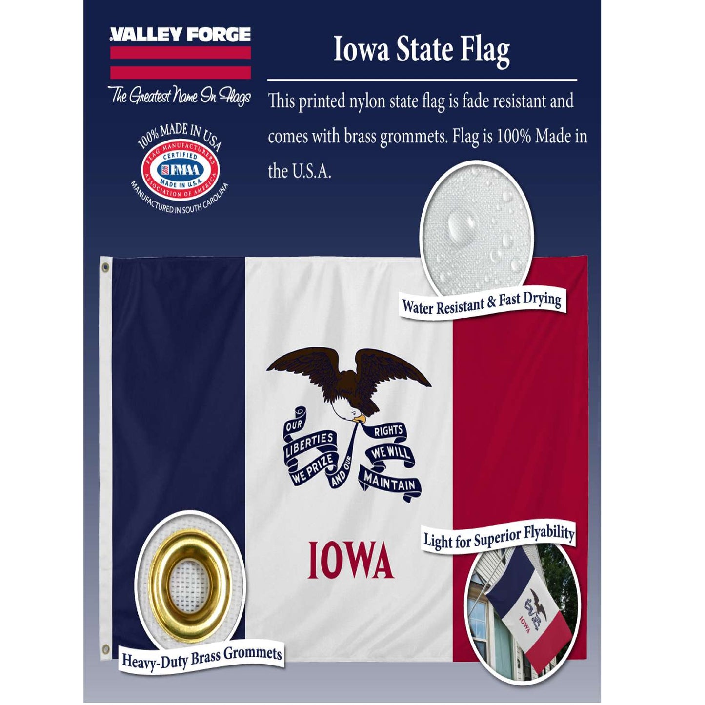 Valley Forge Iowa State Flag 36 In. H X 60 In. W