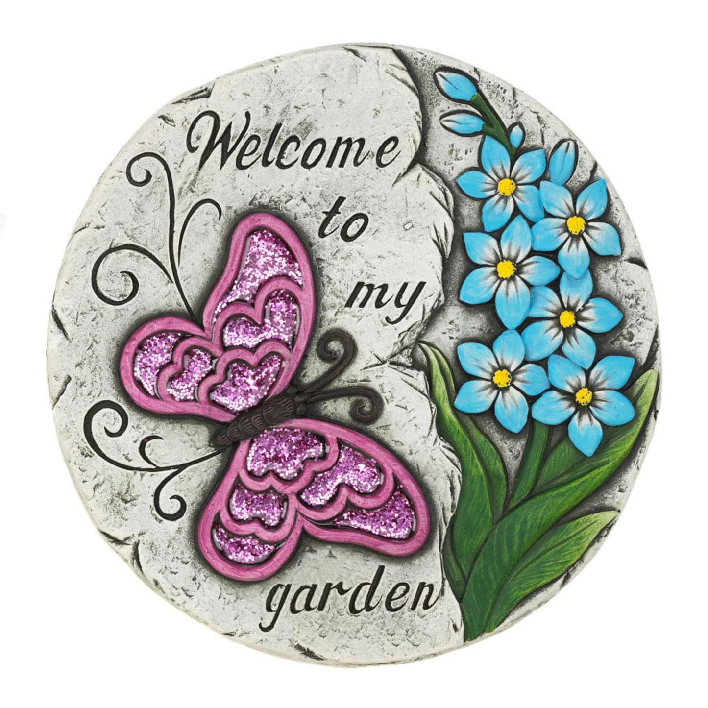 Summerfield Terrace Pink Cement 9.75 In. H Butterfly Welcome To My Garden Stepping Stone
