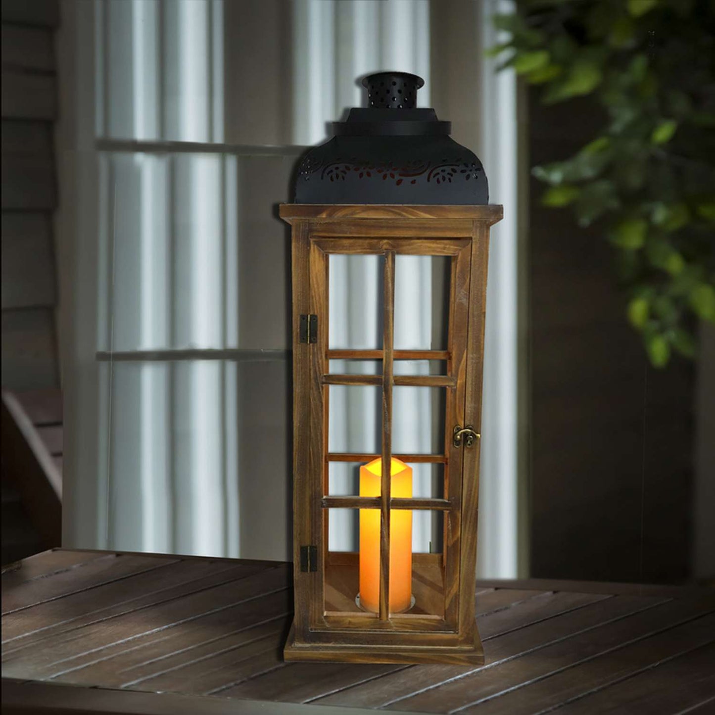 Meadow Creek 29 In. Metal/Wood Decorative Lantern Black/Brown