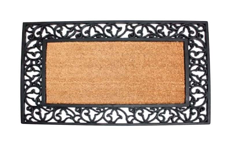 J & M Home Fashions Scroll 3.3 Ft. W X 2 Ft. L Brown Coconut Fiber Door Mat