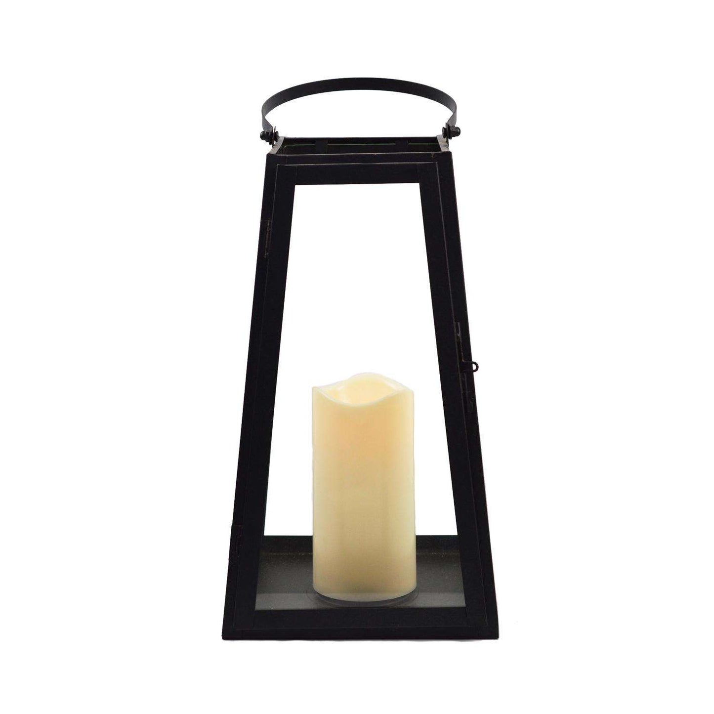 Smart Living 13 In. One Mantle Glass/Metal Triangular LED Candle Lantern Black