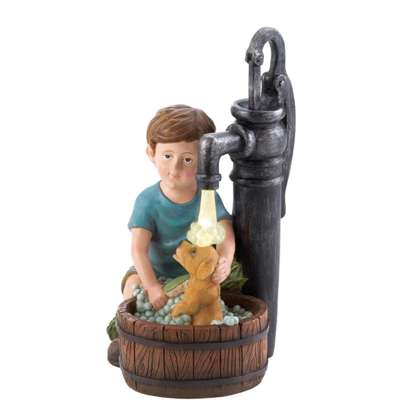 Zingz & Thingz Multicolored Polyresin 10.75 In. H Boy & Dog Garden Solar Statue