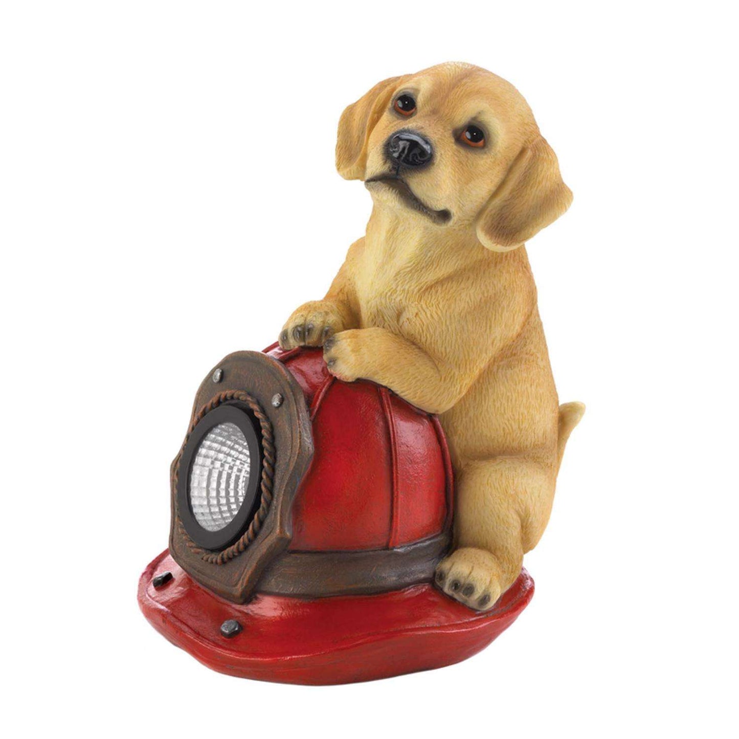Zingz & Thingz Multicolored Polyresin 8.75 In. H Dog And Fire Helmet Solar Statue
