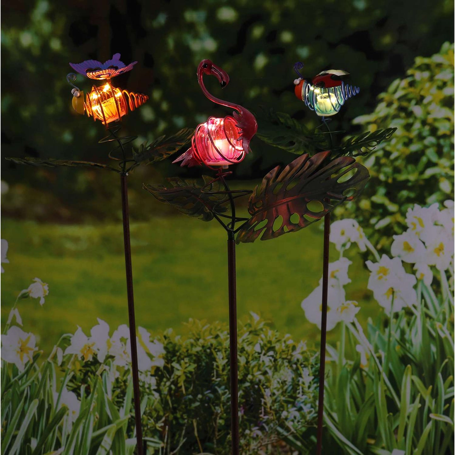 Luminous Garden Multicolored Iron 37.37 In. H Leaf With Critter Solar Garden Stake