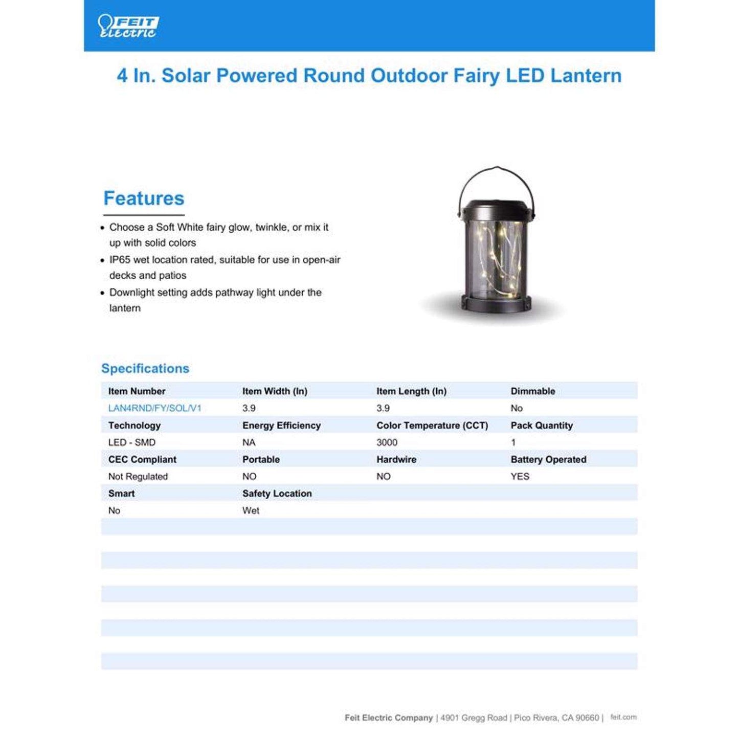 Feit Solar Fixtures 6.1 In. Solar Power Metal Round Hanging Pathway Light Bronze
