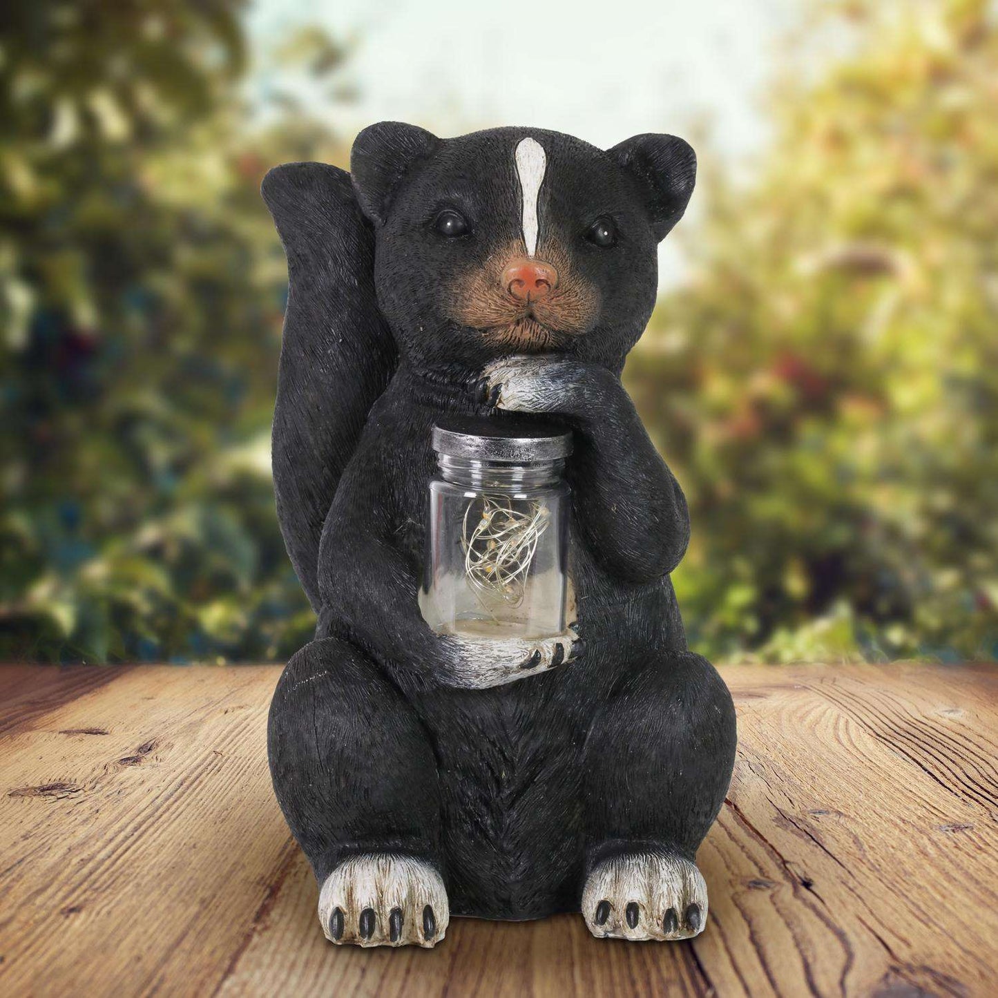  Exhart WindyWings Resin Black 10 In. Skunk With LED Firefly Jar Statue
