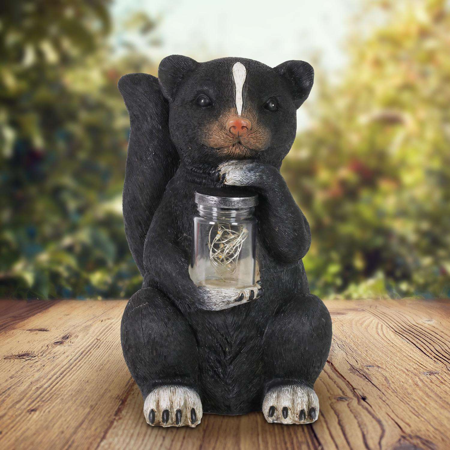  Exhart WindyWings Resin Black 10 In. Skunk With LED Firefly Jar Statue