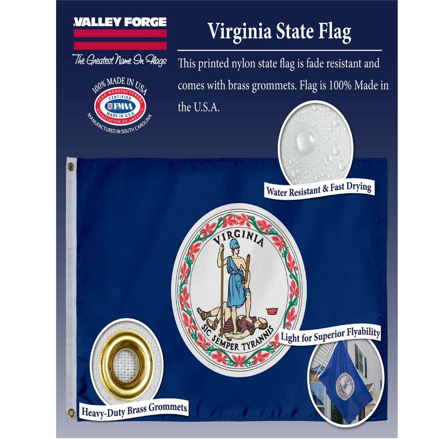  Valley Forge Virginia State Flag 36 In. H X 60 In. W