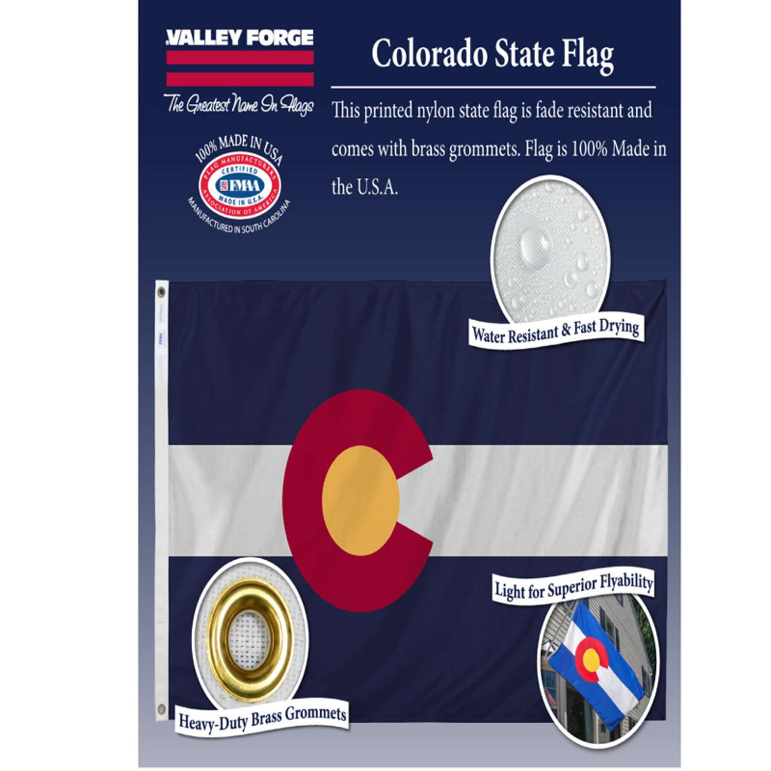  Valley Forge Colorado State Flag 36 In. H X 60 In. W