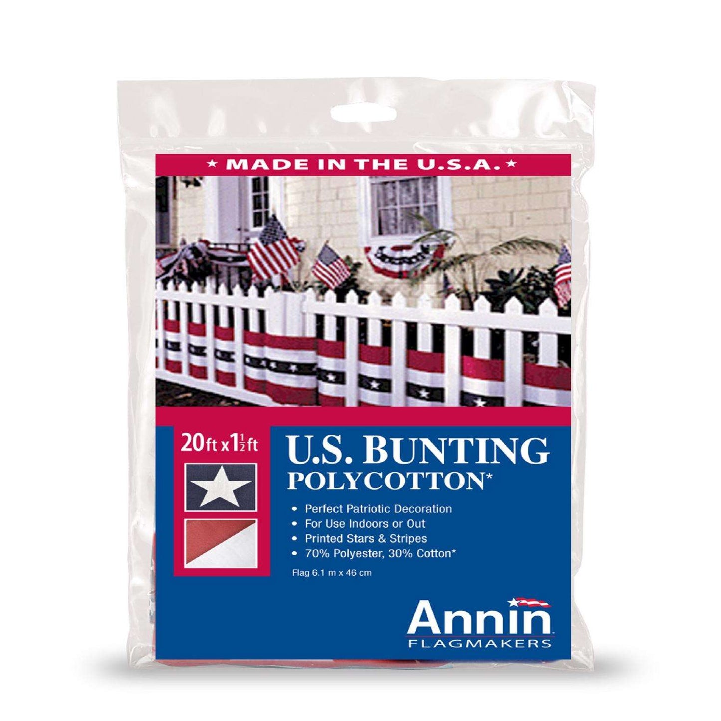  Annin Decorative Bunting Star American Flag 18 In. W X 20 Ft. L