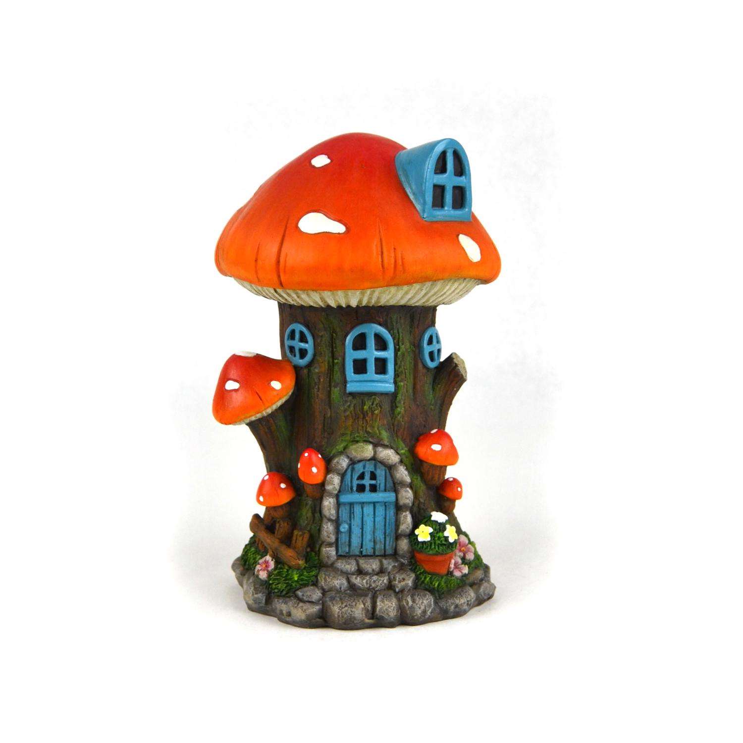  Touch Of Nature Resin Multi-color 8 In. Miniature Orange Mushroom Tea House Statue