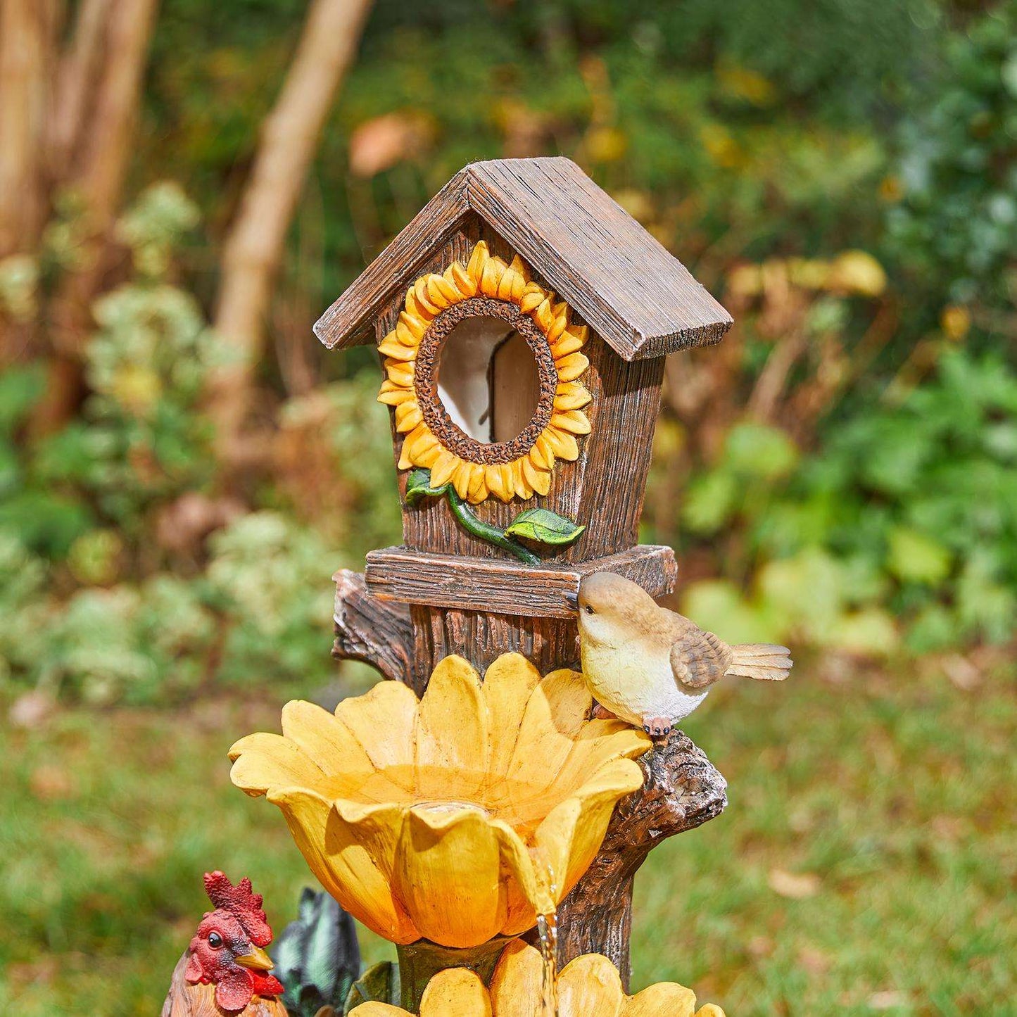 Glitzhome Resin Multi-color 28.5 In. H Farmhouse Sunflowers And Birdhouse Outdoor Fountain