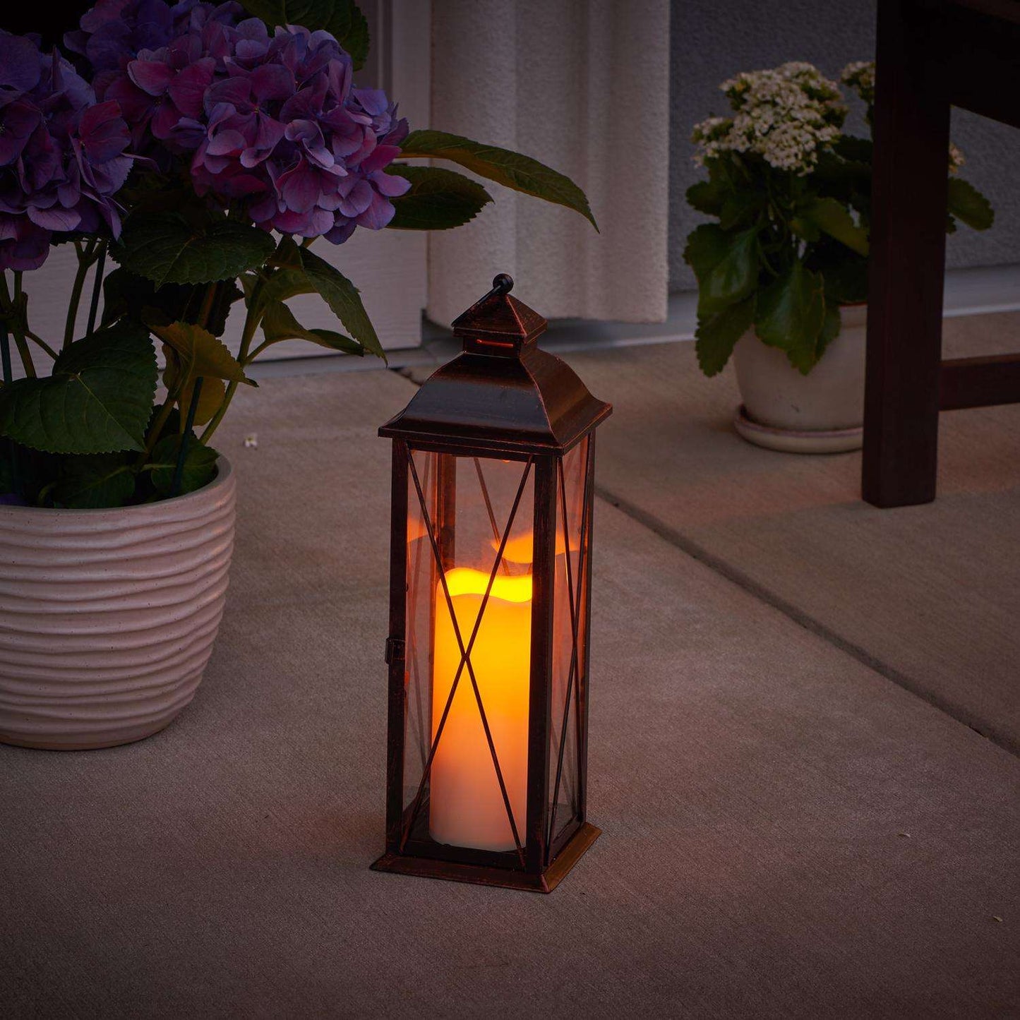  Smart Living 16 In. Glass/Metal Siena LED Candle Lantern Bronze