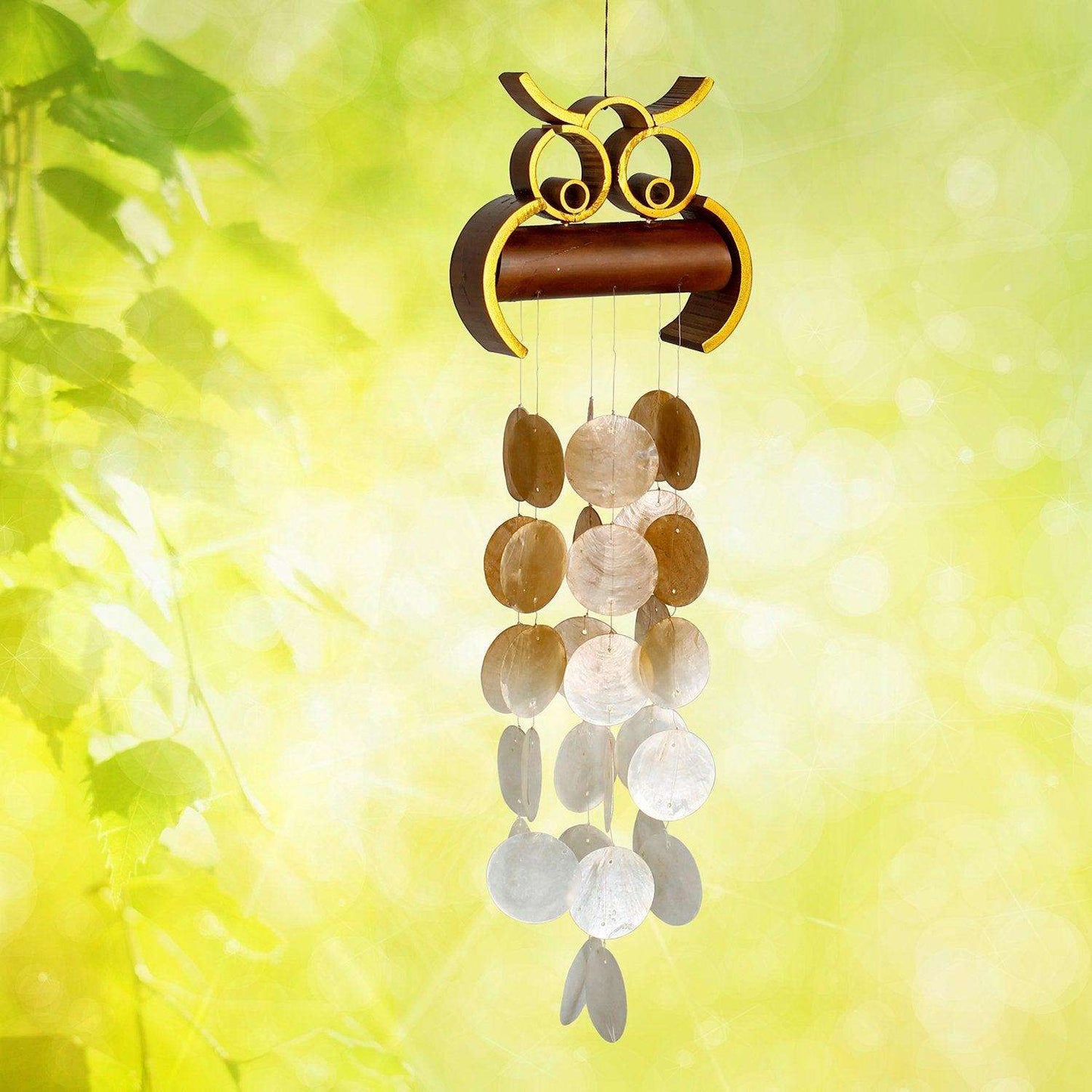  Woodstock Chimes Brown Bamboo 30 In. Hoot Owl Capiz Wind Chime