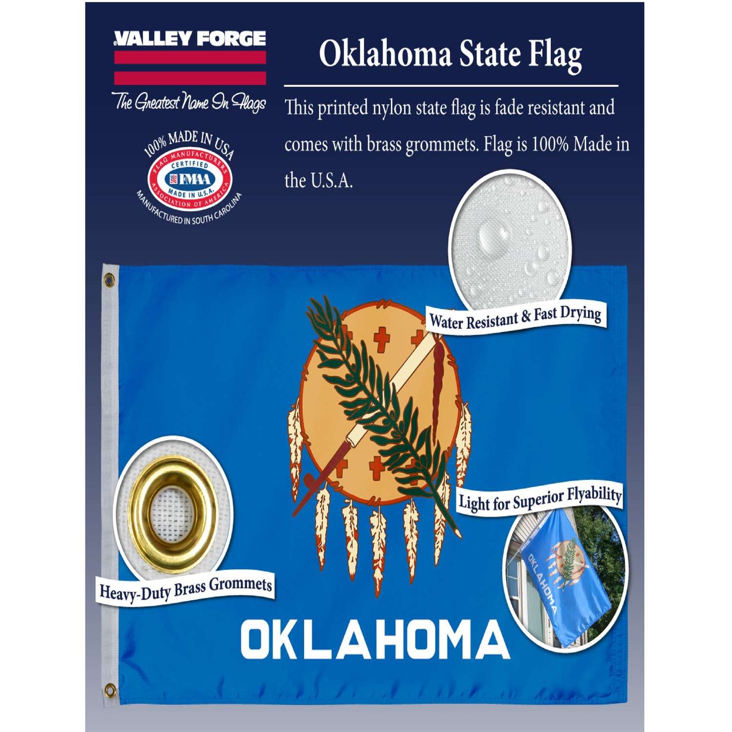 Valley Forge Oklahoma State Flag 36 In. H X 60 In. W