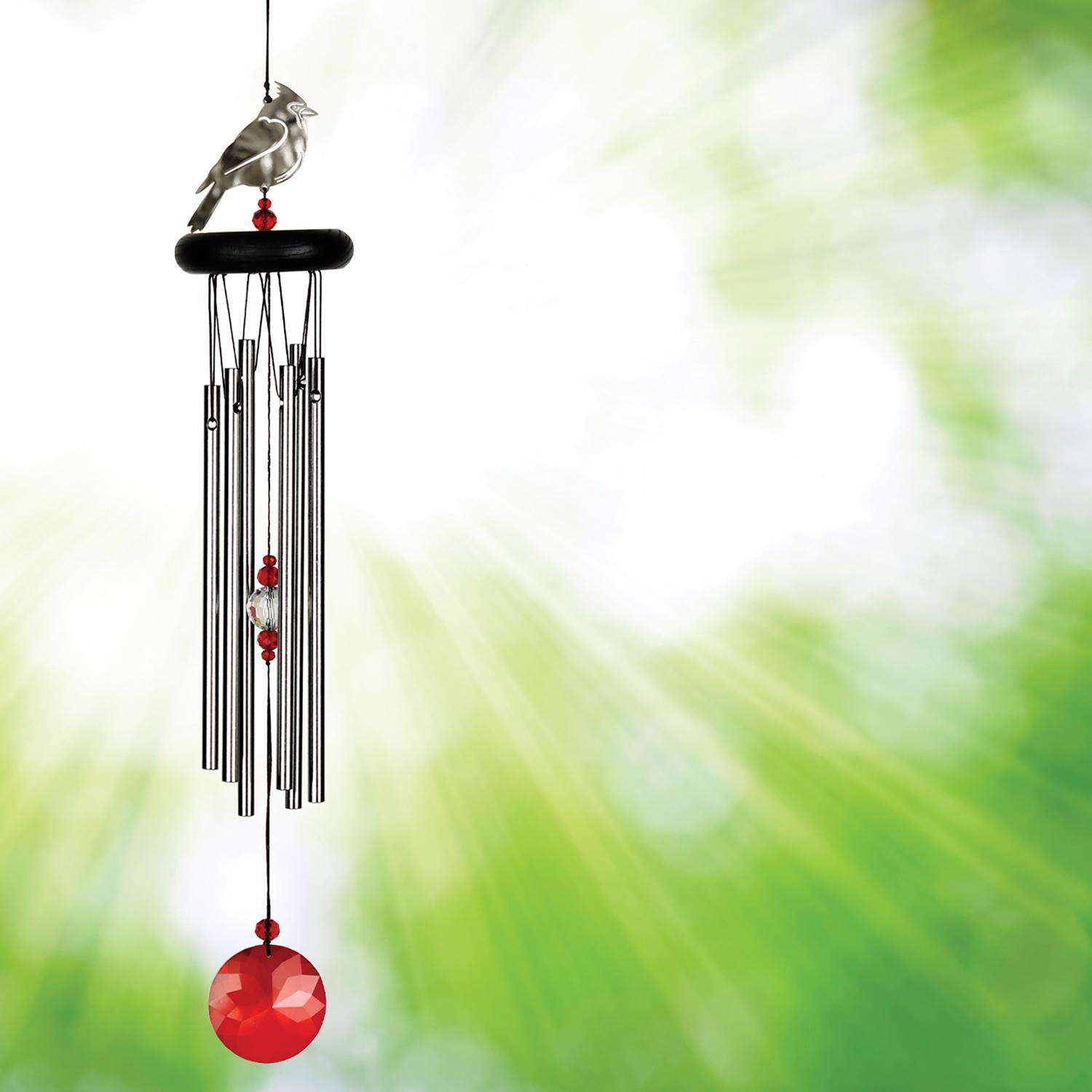  Woodstock Chimes Signature Collection Silver Aluminum/Wood 18 In. Crystal Cardinal Wind Chime