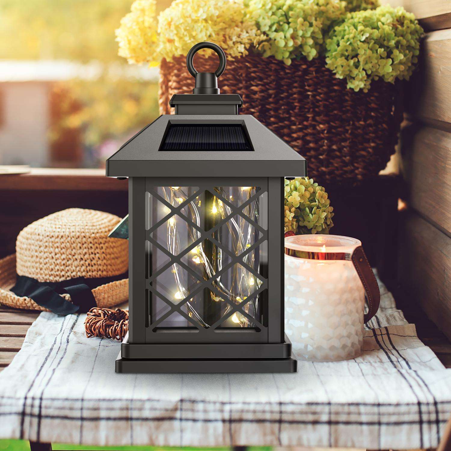  Feit Solar Fixtures 7 In. Solar Power Metal Square Hanging Pathway Light Bronze