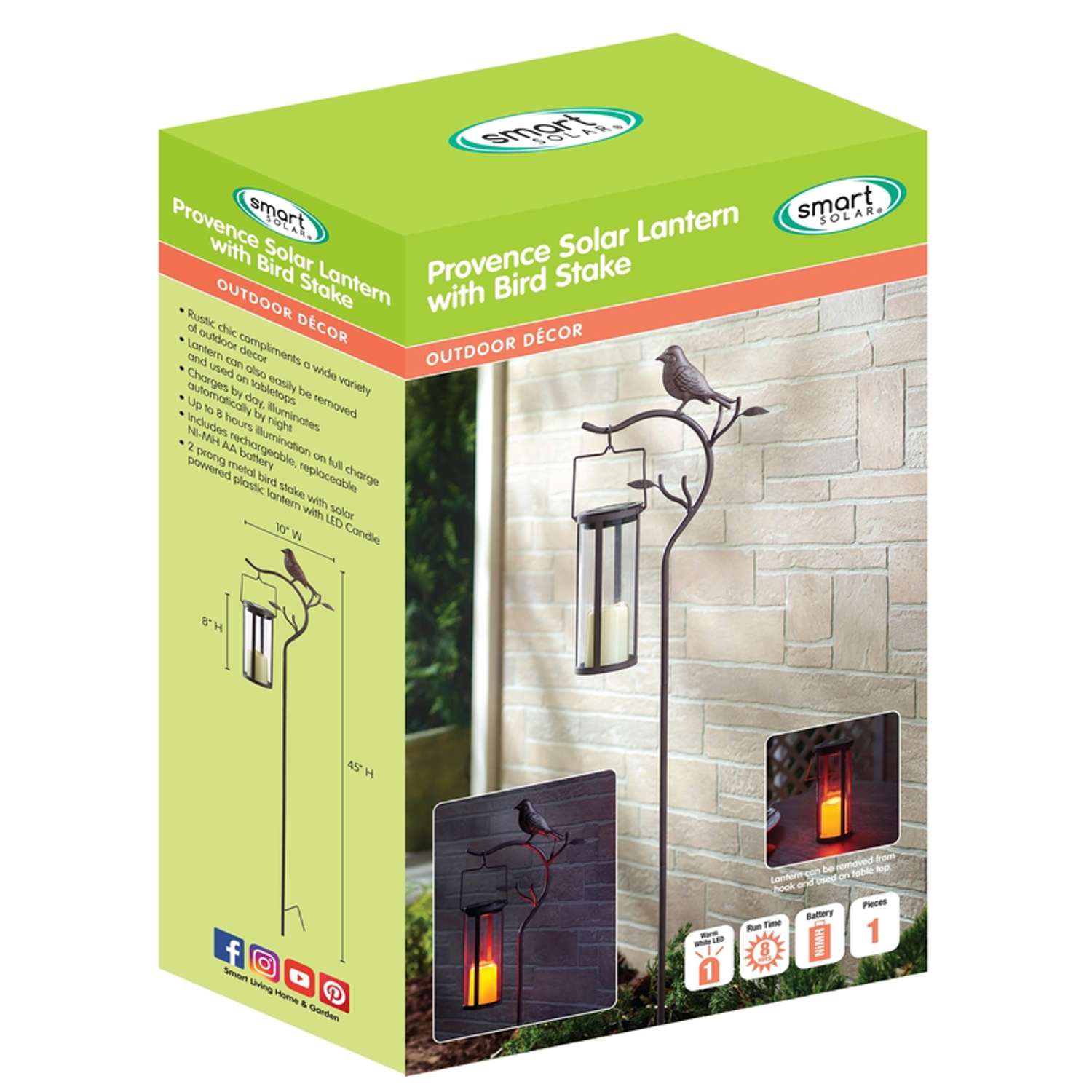  Smart Living 45 In. Solar Power Metal Provence Bird Hanging Lantern Bronze