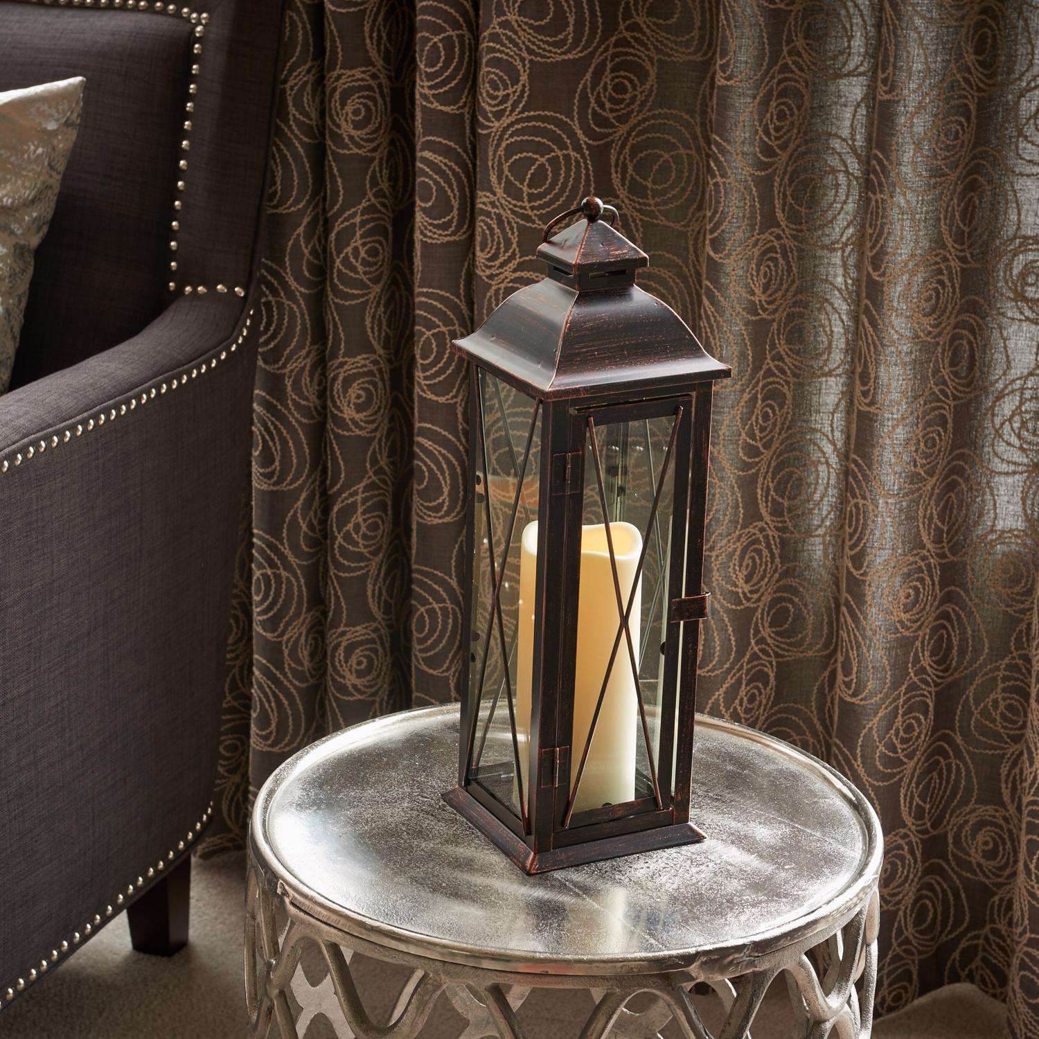  Smart Living 16 In. Glass/Metal Siena LED Candle Lantern Bronze