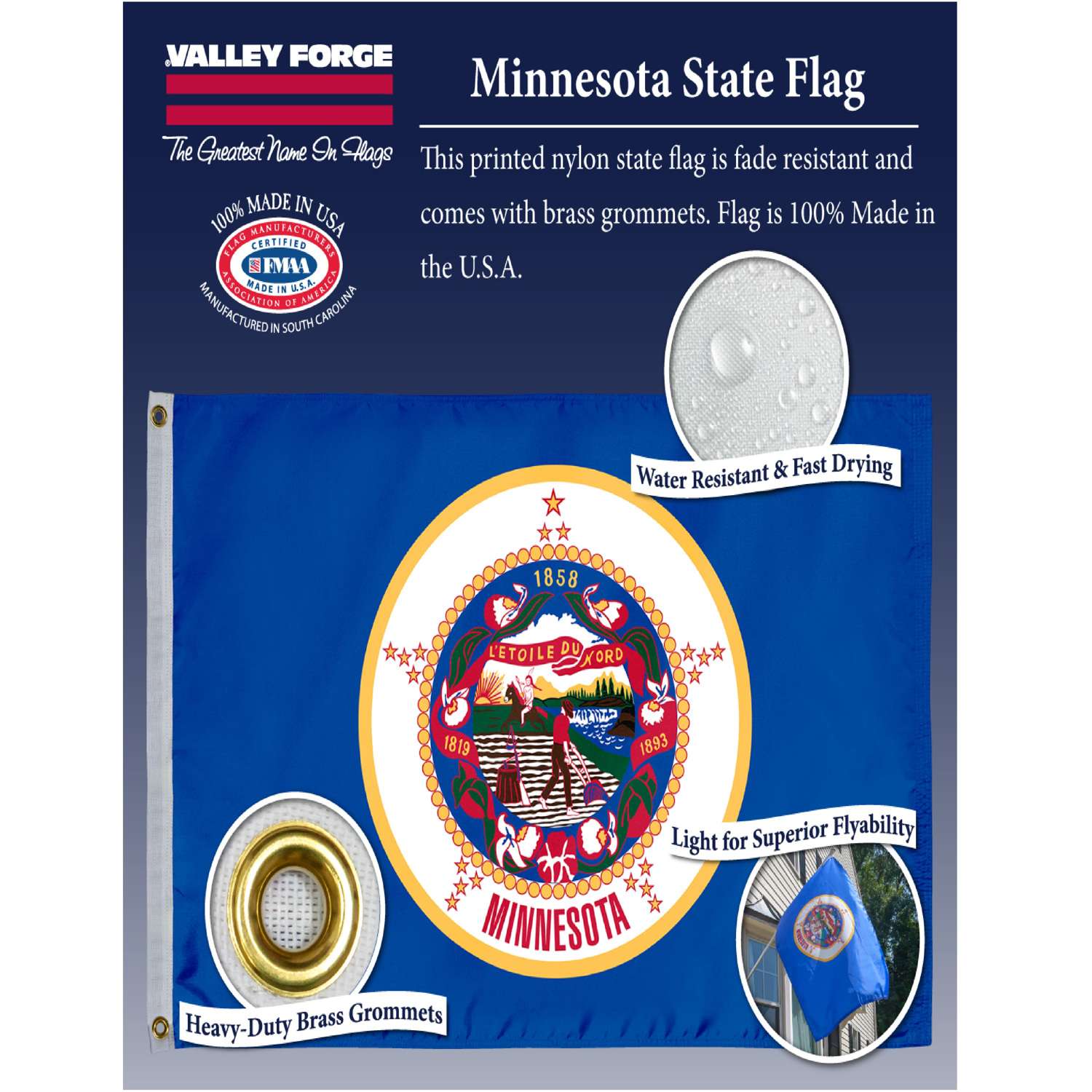  Valley Forge Minnesota State Flag 36 In. H X 60 In. W