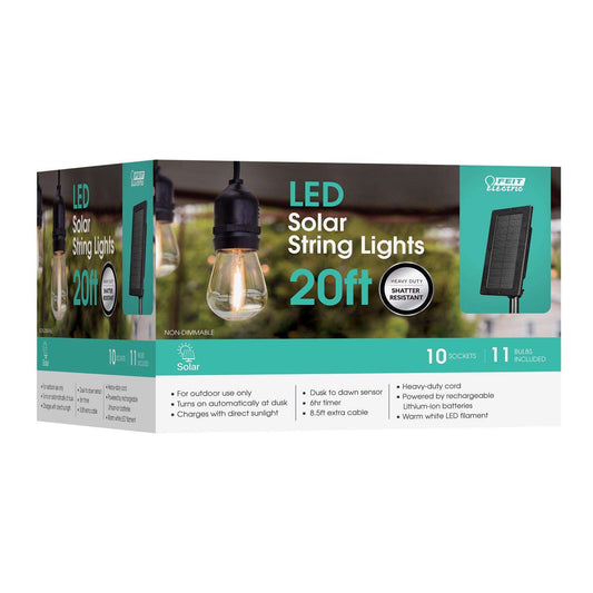  Feit SOLAR STRING LIGHTS LED Solar String Light Set Clear 20 Ft. 11 Lights