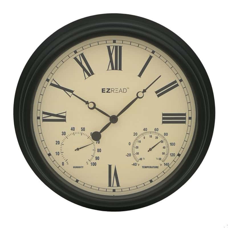  Headwind EZ Read Classic Clock/Thermometer/Hygrometer Metal Black 15 In.