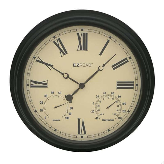  Headwind EZ Read Classic Clock/Thermometer/Hygrometer Metal Black 15 In.