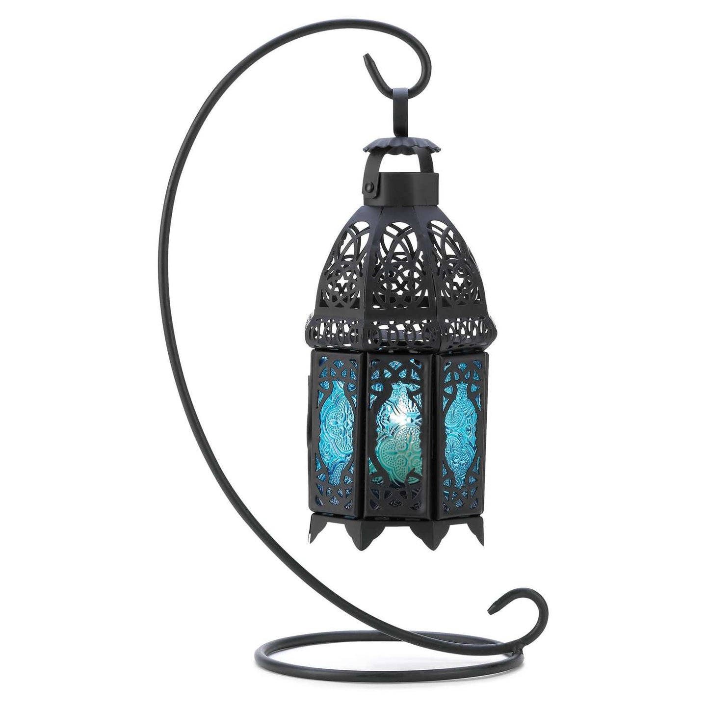  Gallery Of Light Sapphire Nights 8.25 In. Glass/Metal Lantern Black