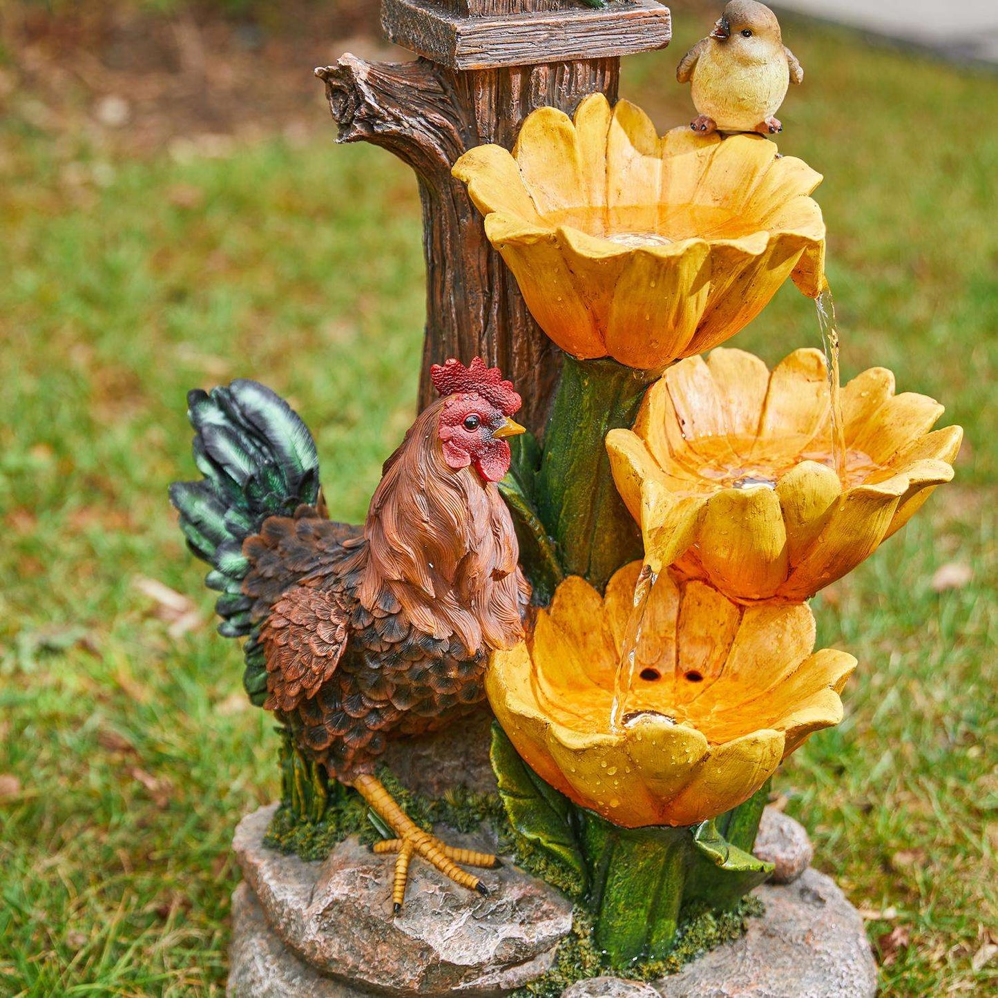  Glitzhome Resin Multi-color 28.5 In. H Farmhouse Sunflowers And Birdhouse Outdoor Fountain