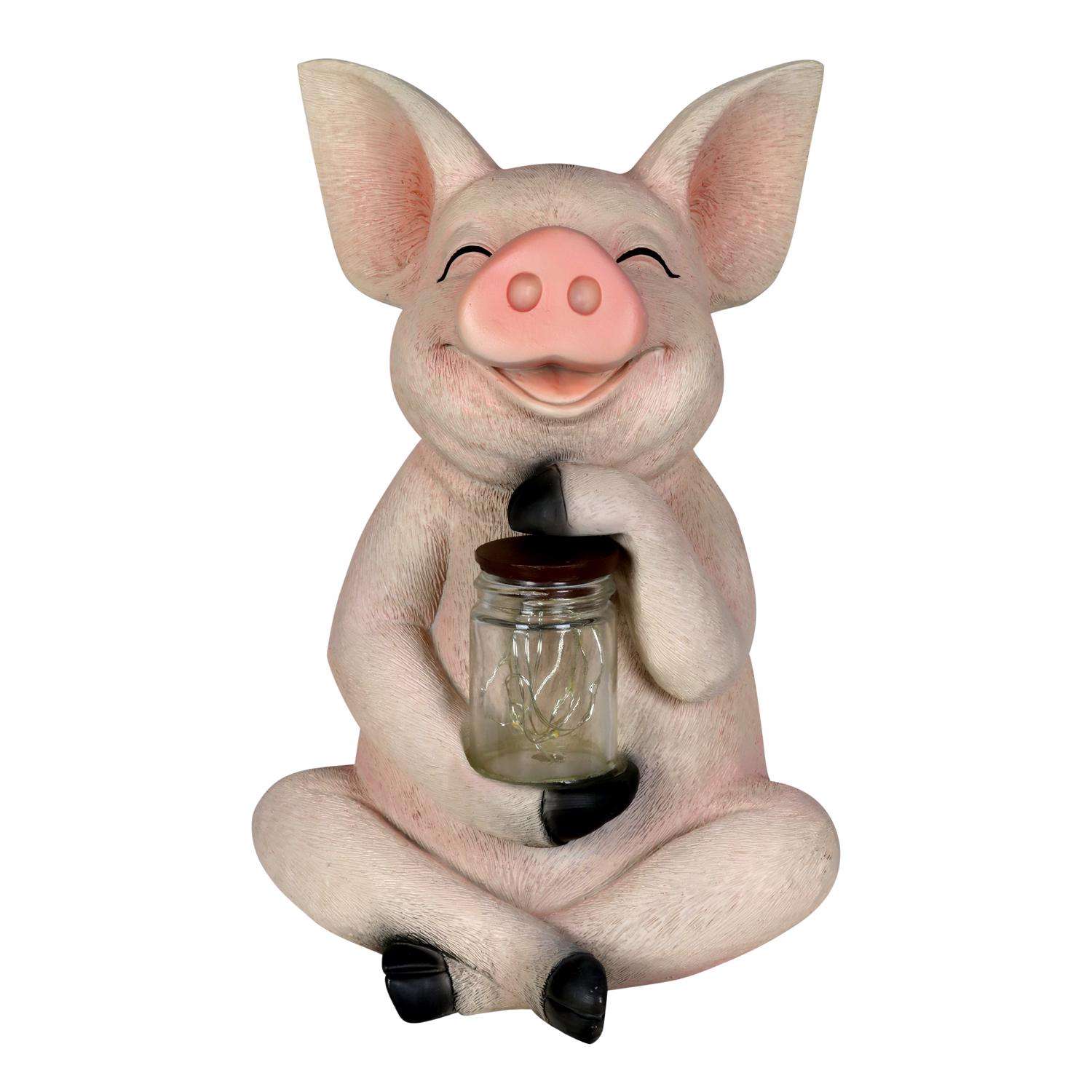  Exhart WindyWings Multicolored Plastic/Resin 10.5 In. H Pig With Firefly Jar Statue