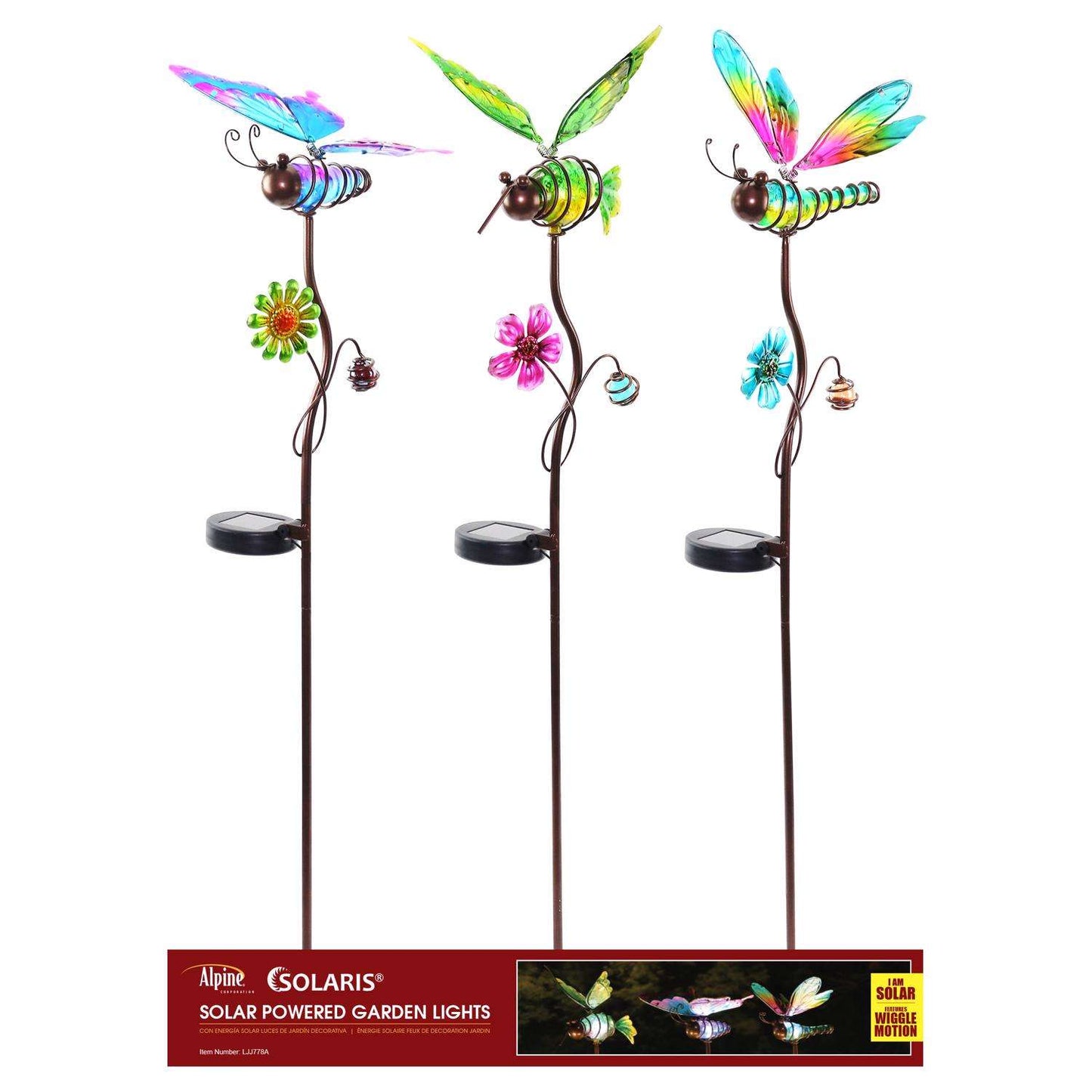  Alpine Solaris Multicolored Glass/Metal 36 In. H Butterfly/Hummingbird/Dragonfly Outdoor Garden Stak