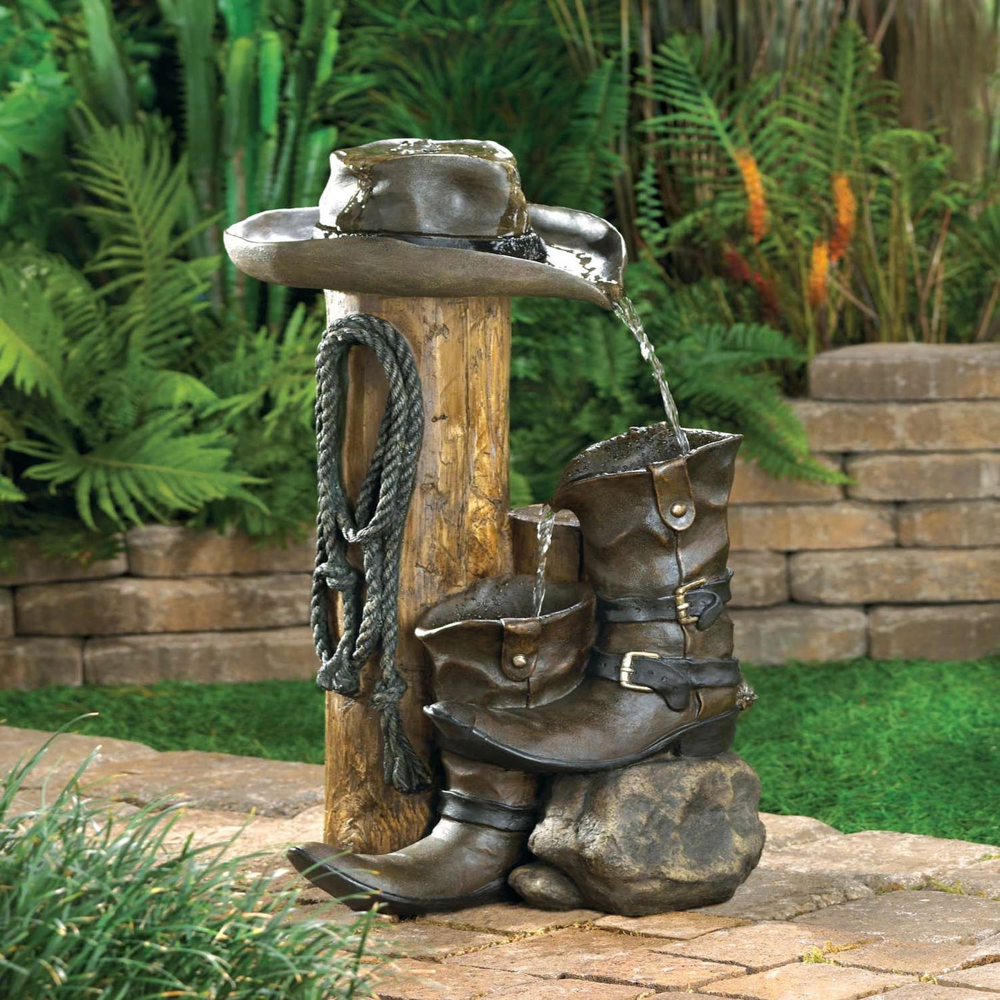  Cascading Fountains Cowboy Boots Polyresin Brown 22.5 In. H Outdoor Fountain