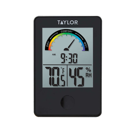  Taylor Comfort Level Hygrometer Digital Thermometer Plastic Black 3.54 In.