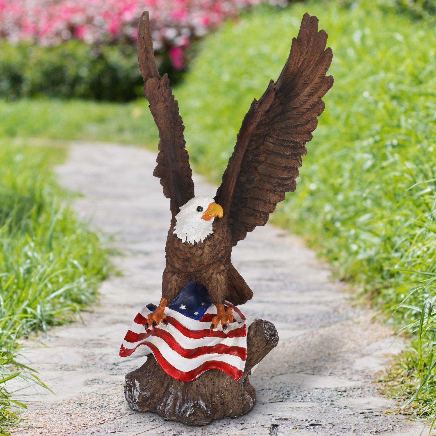  Exhart Multicolored Resin 17.5 In. H Bald Eagle With USA Flag Statue
