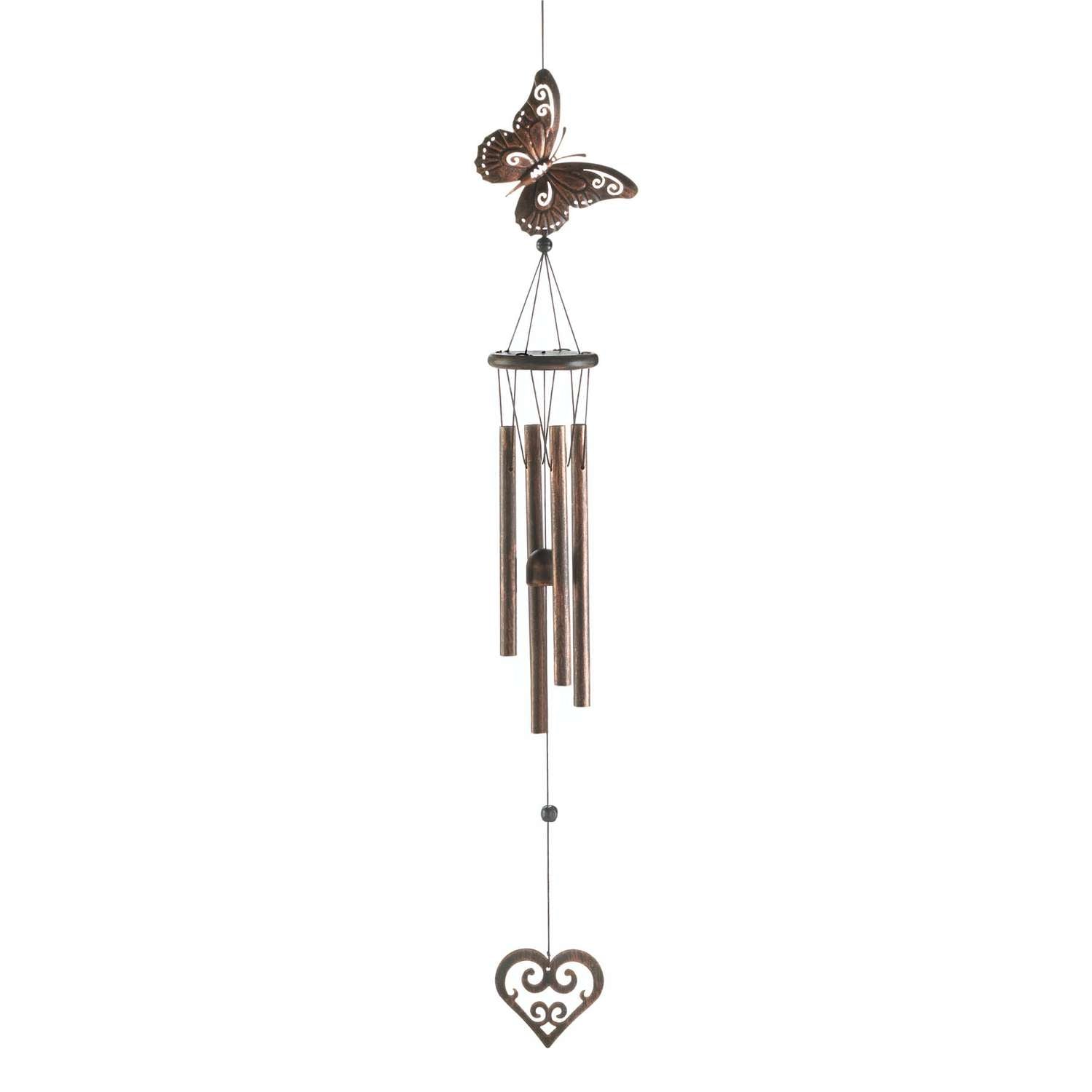  Summerfield Terrace Bronze Iron 31.5 In. Butterfly Heart Wind Chime
