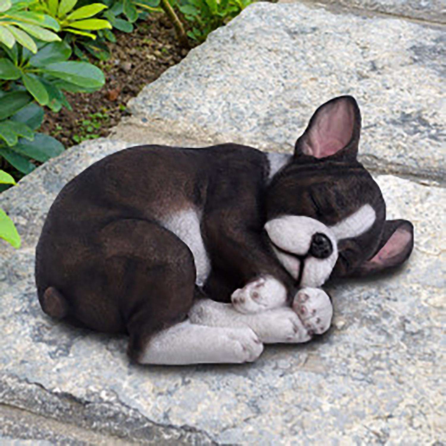  Exhart Resin Black/White French Bulldog Laying Garden Statue