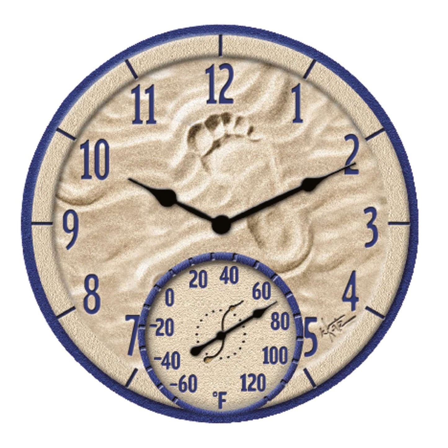  Taylor Round Clock/Thermometer Polyresin Blue 14 In.