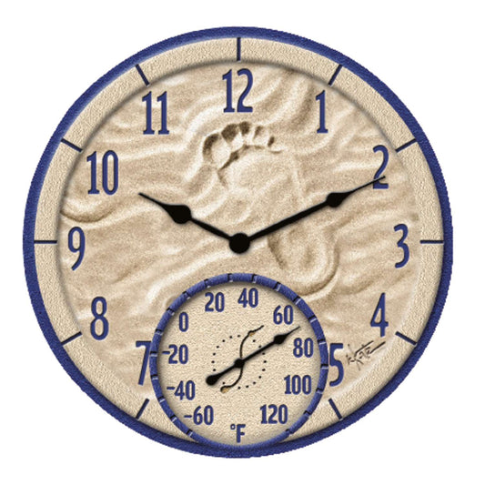  Taylor Round Clock/Thermometer Polyresin Blue 14 In.