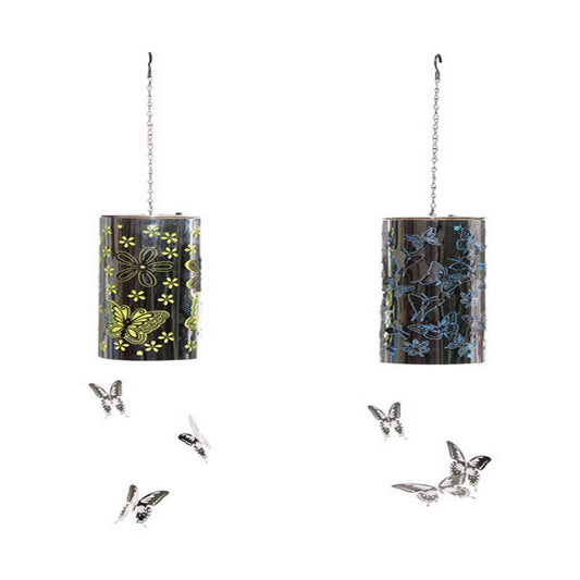  Luminous Garden 16.93 In. Solar Power Metal Glistening Butterfly Solar Hanging Lantern Multicolored